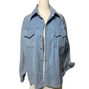 Vintage Jeans Joint Western Corduroy Shirt Jacket Light Blue Pearl Snap Front